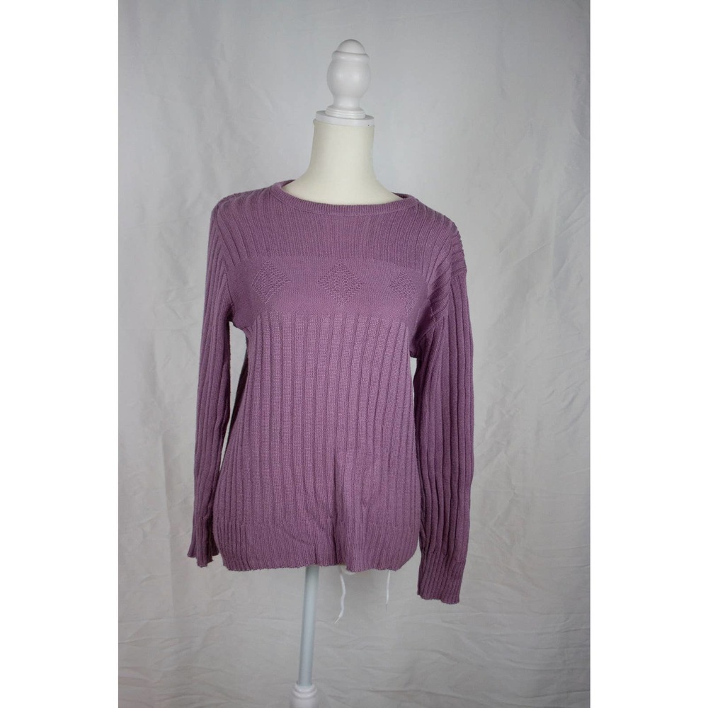 Lavender Purple Ribbed Sweater With Diamond Pattern Front